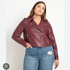 Eloquii Faux Leather Moto Jacket - Maroon - Size 18/20